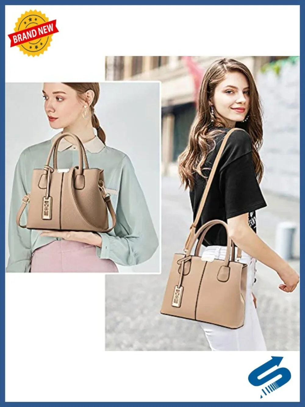 Leather Crossbody Bag Tote Shoulder Satchel with Gold Tone Hardware